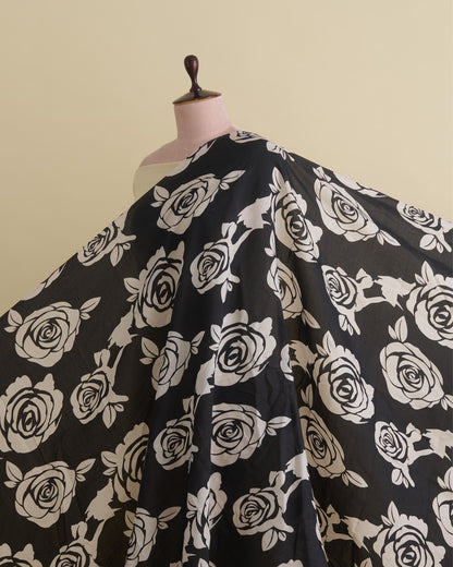 Malai Cotton Digital Floral Printed Fabric Beige & Black