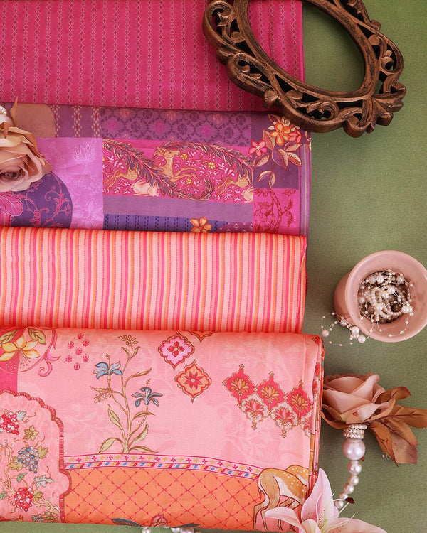 Pink Modal Satin Digital Abstract Print Fabric