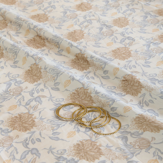 Cream Modal Satin Digital Abstract Print Fabric