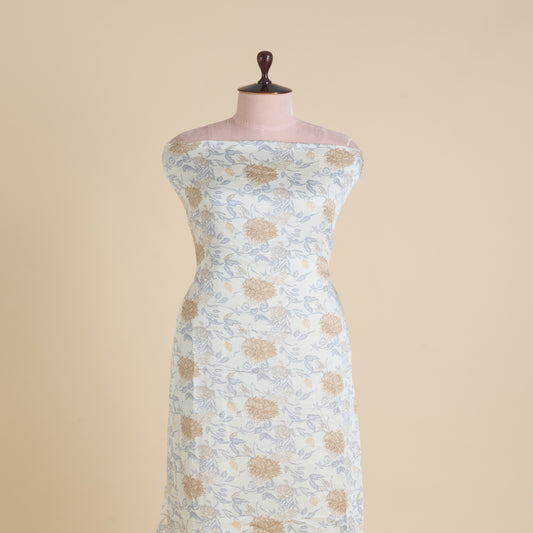 Cream Modal Satin Digital Abstract Print Fabric