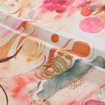 Cream Modal Satin Digital Abstract Print Fabric