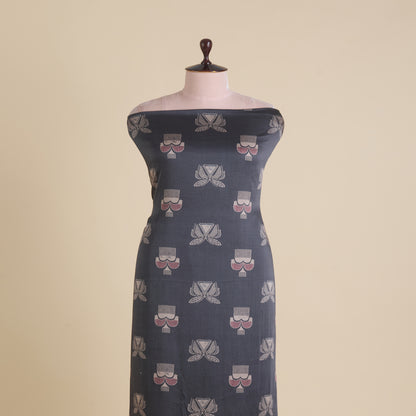Dark Grey Modal Satin Digital Buta Printed Fabric