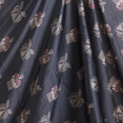 Dark Grey Modal Satin Digital Buta Printed Fabric