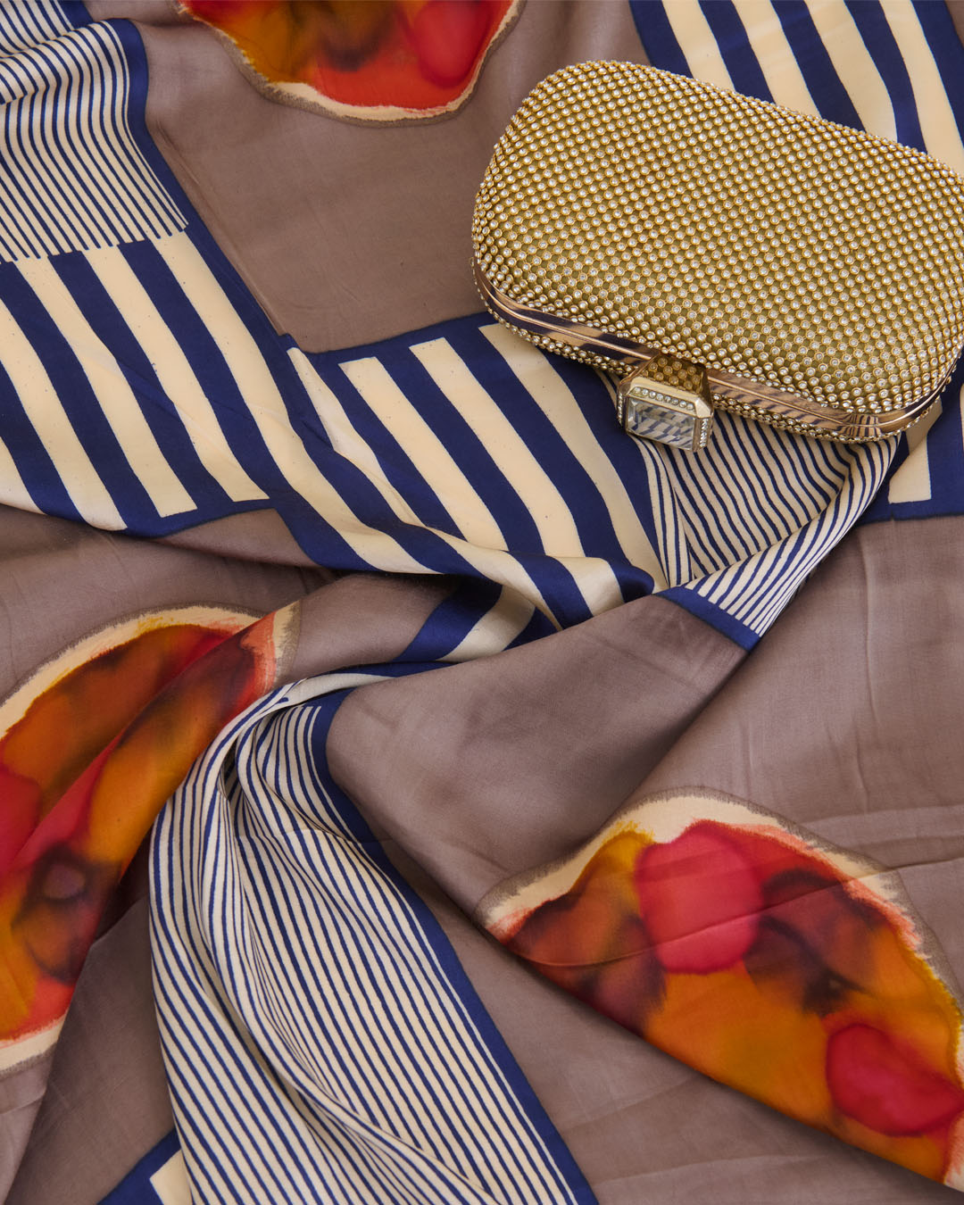 Modal Satin Digital Abstract Printed Fabric – Grey/Blue