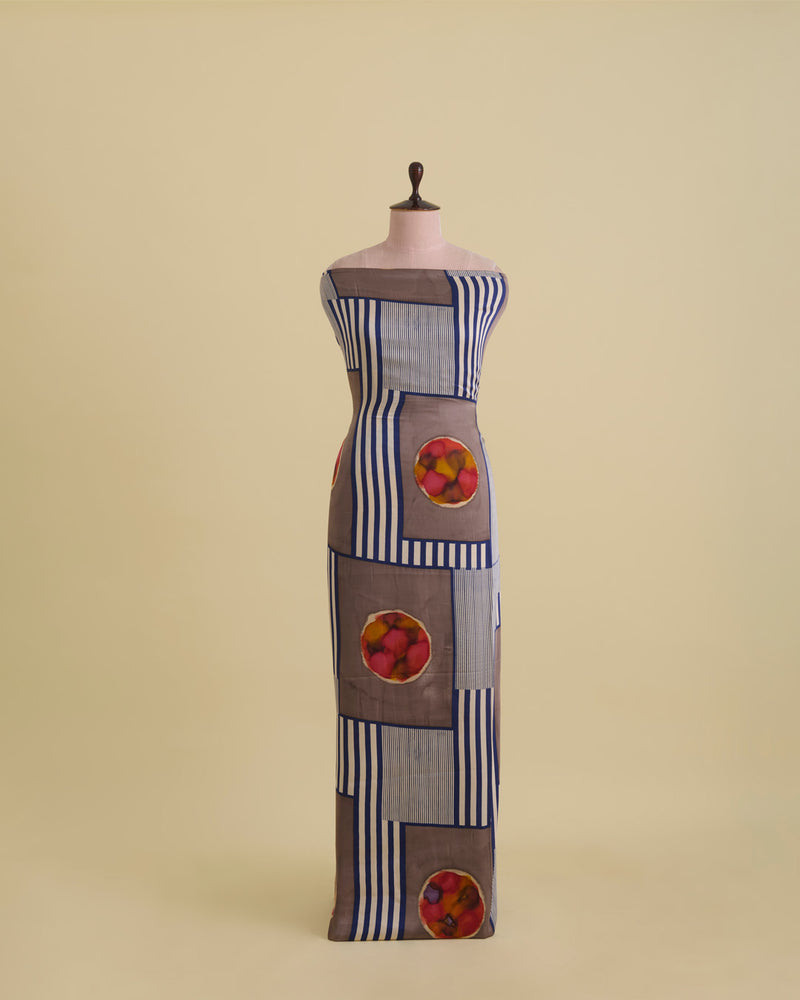 Modal Satin Digital Abstract Printed Fabric – Grey/Blue