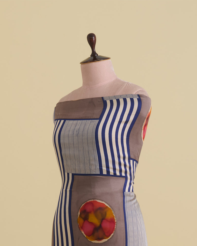 Modal Satin Digital Abstract Printed Fabric – Grey/Blue