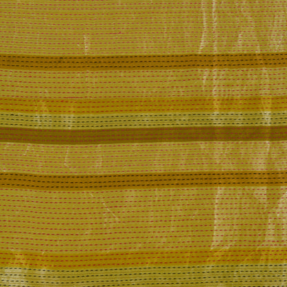 Lime Green Muga Tissue Horizontal Patta Katha Stitch Fabric