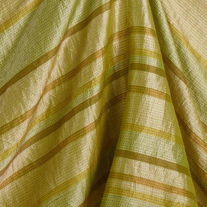 Lime Green Muga Tissue Horizontal Patta Katha Stitch Fabric