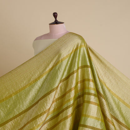 Lime Green Muga Tissue Horizontal Patta Katha Stitch Fabric