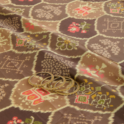 Light Brown Modal Satin Digital Floral Print Fabric
