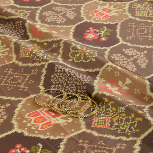 Light Brown Modal Satin Digital Floral Print Fabric