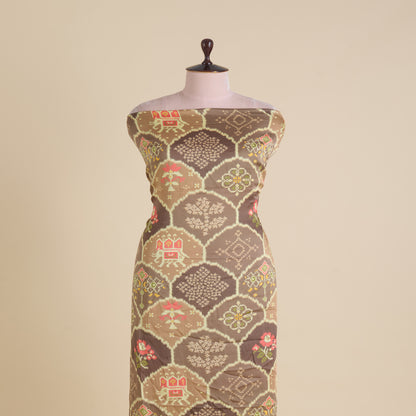 Light Brown Modal Satin Digital Floral Print Fabric