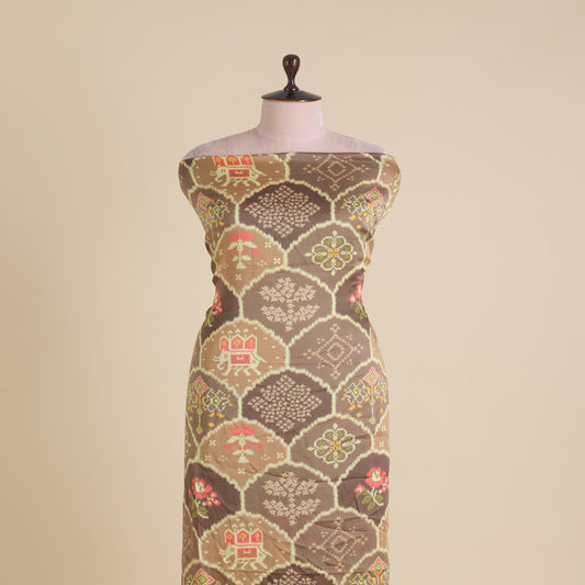 Light Brown Modal Satin Digital Floral Print Fabric