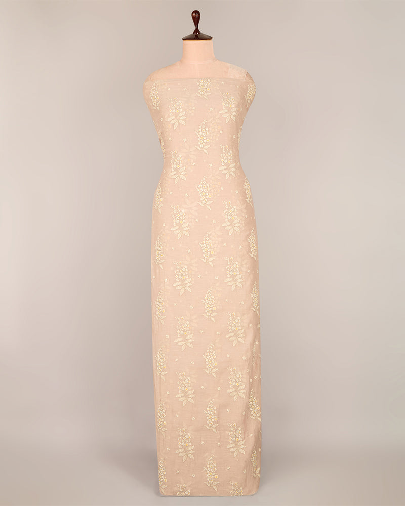 Malai Chanderi Thread & Zari Buta Embroidery Fabric - Light Peach