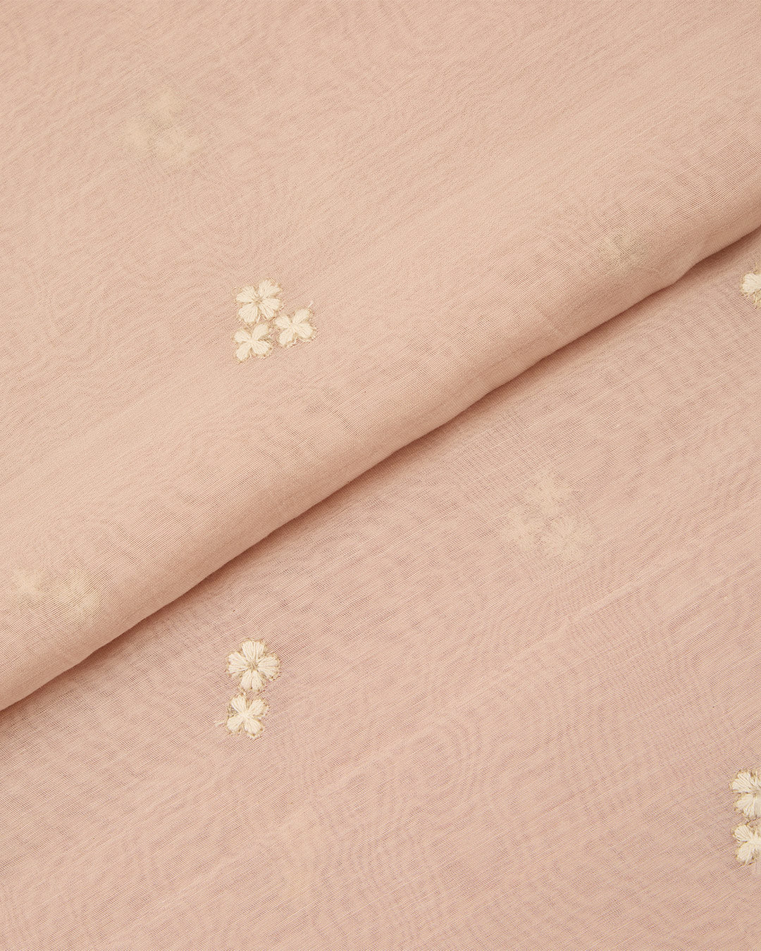 Light Peach Malai Chanderi Thread & Zari Buta Embroidery Fabric
