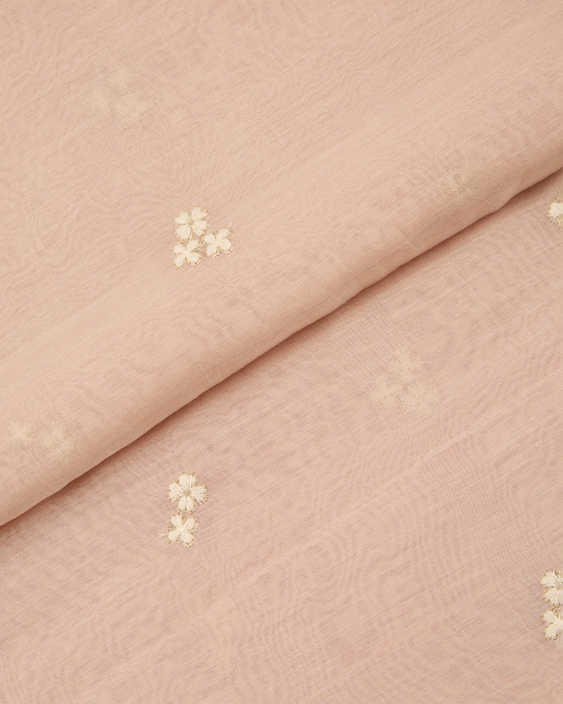 Light Peach Malai Chanderi Thread & Zari Buta Embroidery Fabric