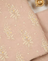 Light Peach Malai Chanderi Thread & Zari Buta Embroidery Fabric
