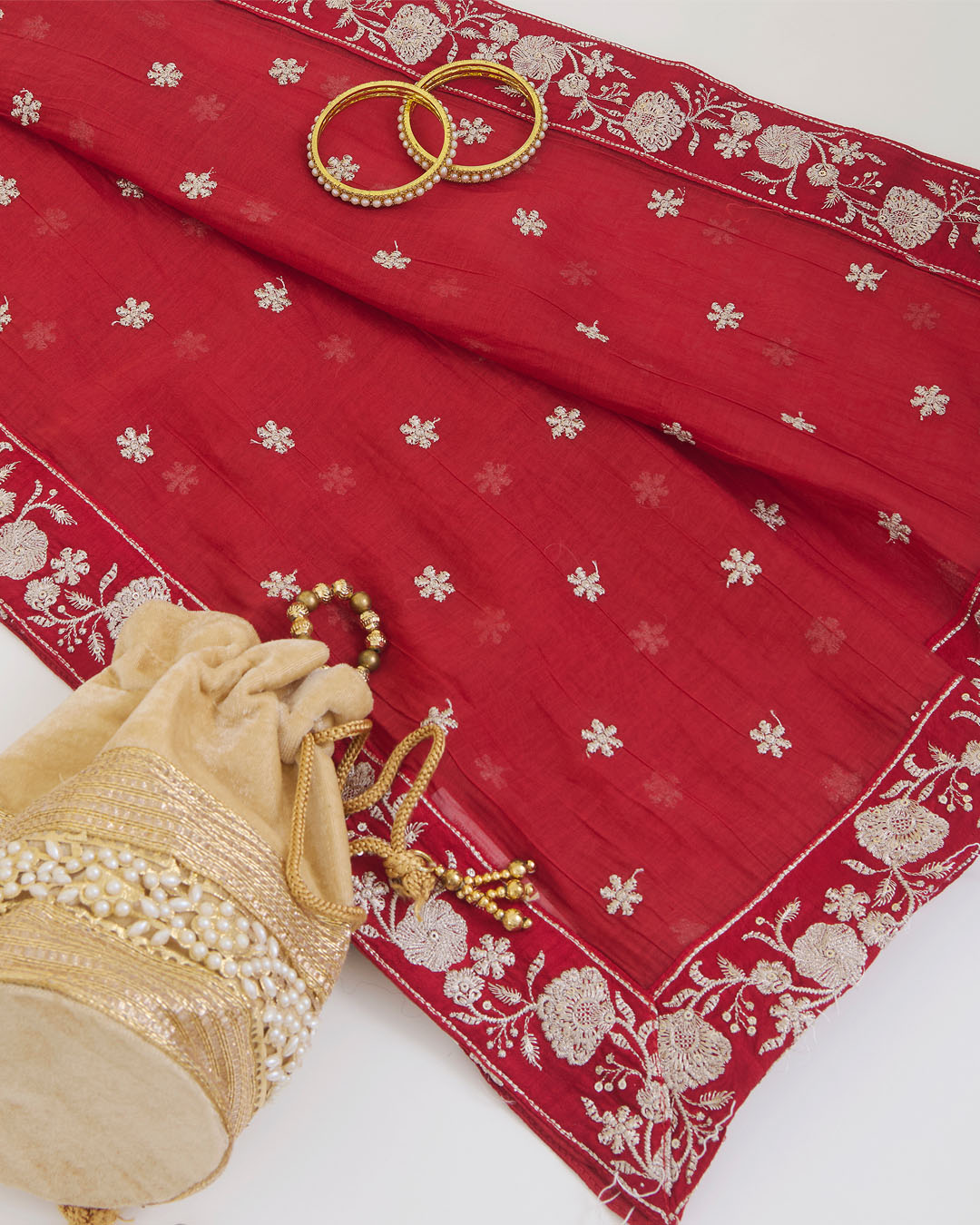 Maroon Malai Chanderi Dupatta with Taar Buta Border Embroidery
