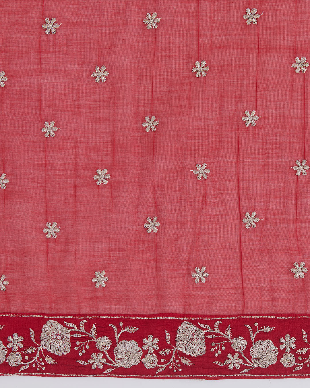 Maroon Malai Chanderi Dupatta with Taar Buta Border Embroidery