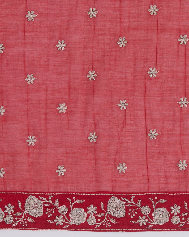 Maroon Malai Chanderi Dupatta with Taar Buta Border Embroidery