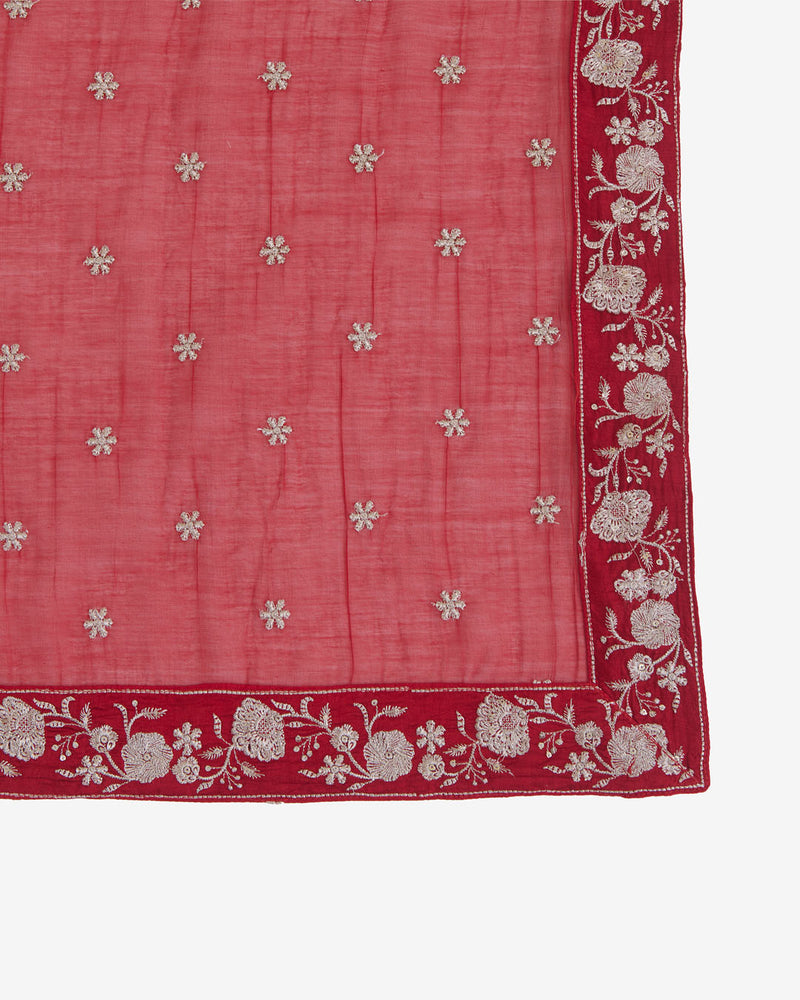 Maroon Malai Chanderi Dupatta with Taar Buta Border Embroidery