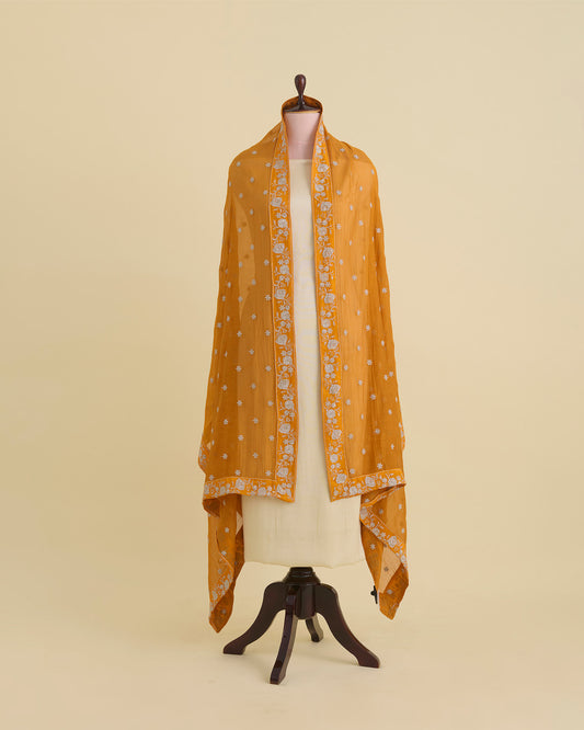 Orange Malai Chanderi Dupatta with Taar Buta Border Embroidery