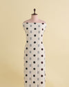 Off White Mal Cotton Applique Printed Fabric with Polka Embroidery