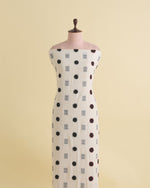 Off White Mal Cotton Applique Printed Fabric with Polka Embroidery