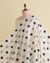Off White Mal Cotton Applique Printed Fabric with Polka Embroidery