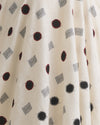 Off White Mal Cotton Applique Printed Fabric with Polka Embroidery