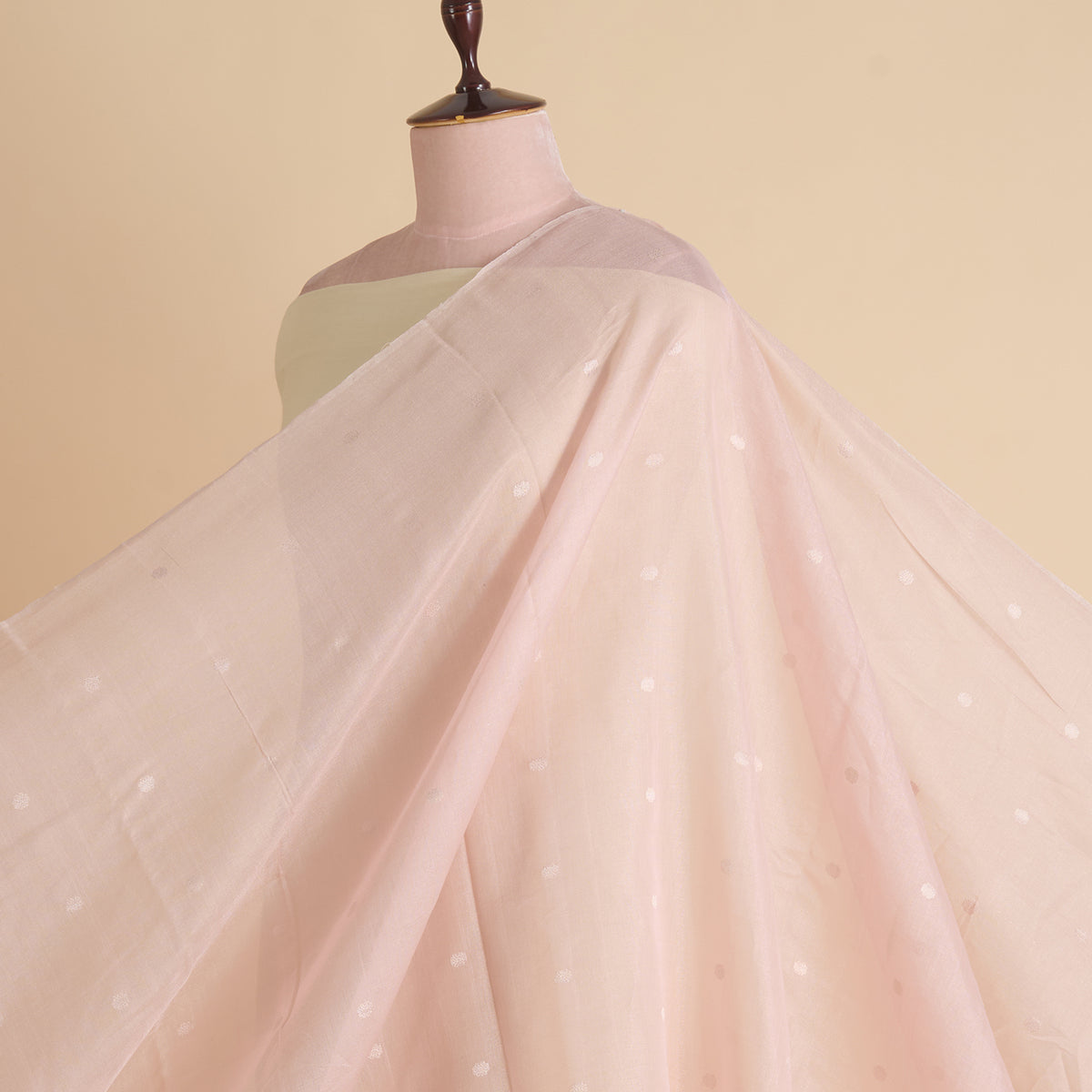 Peach Muga Tissue Silver Buta Fabric