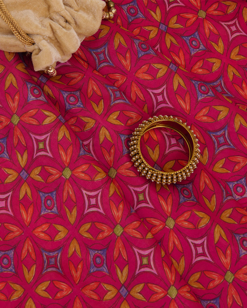 Pink Malai Cotton Silk Geometric