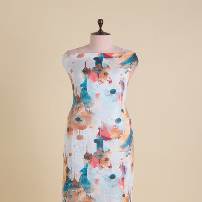 Powder Blue Modal Satin Digital Abstract Print Fabric