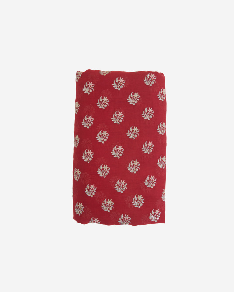 Red Malai Chanderi Fabric with Resham, Zari & Sequin Buta Embroidery