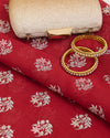 Red Malai Chanderi Fabric with Resham, Zari & Sequin Buta Embroidery