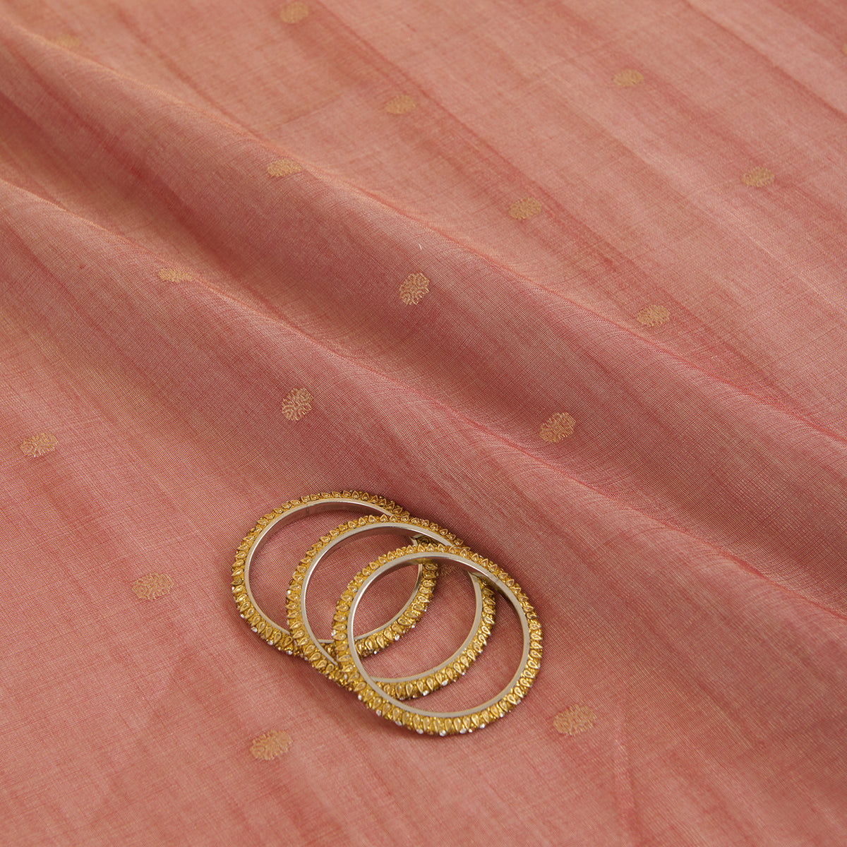 Rust Muga Tissue Woven Buti Fabric