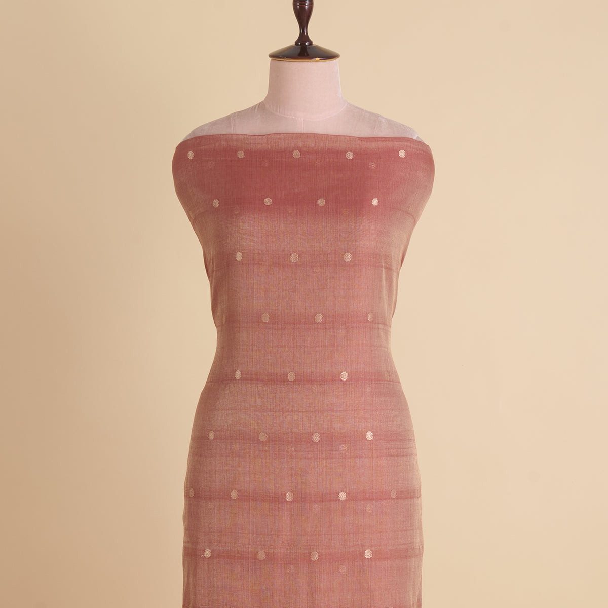 Rust Muga Tissue Woven Buti Fabric