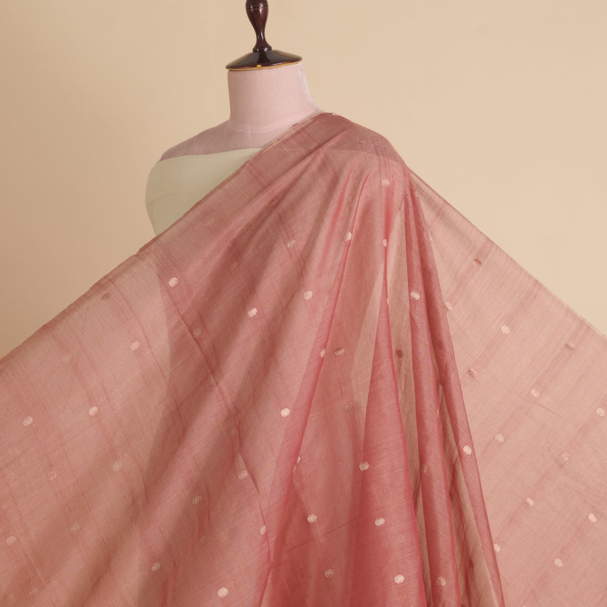 Rust Muga Tissue Woven Buti Fabric