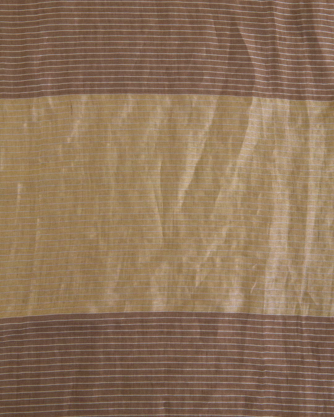 Antique Gold Muga Tissue Fabric with Silver Zari Patta