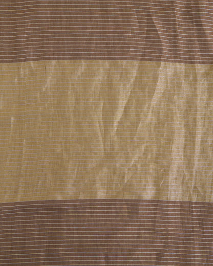 Antique Gold Muga Tissue Fabric with Silver Zari Patta