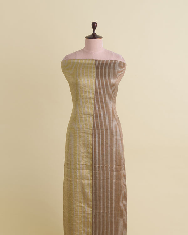 Antique Gold Muga Tissue Fabric with Silver Zari Patta