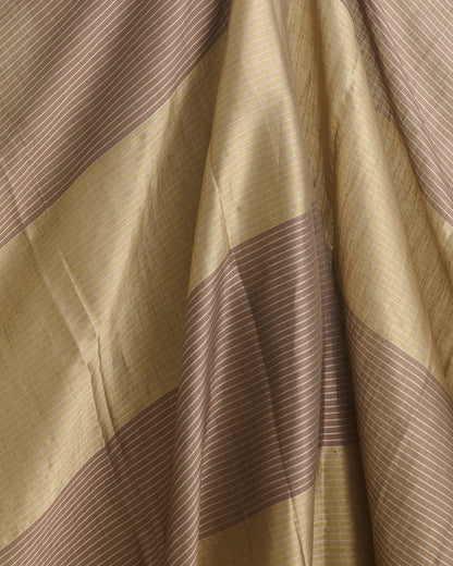 Antique Gold Muga Tissue Fabric with Silver Zari Patta