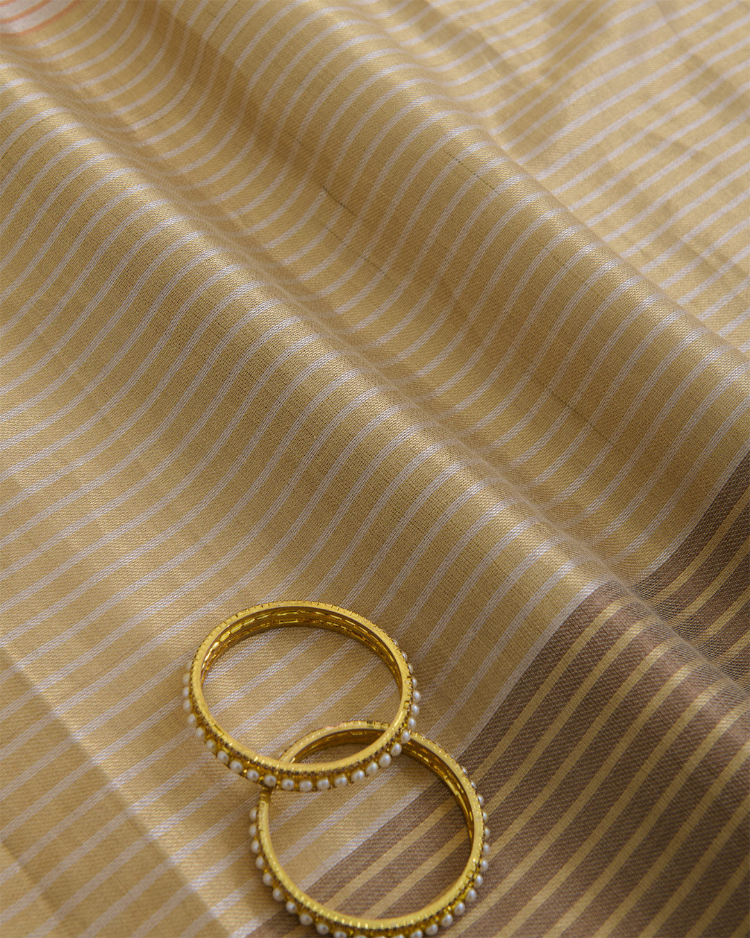 Antique Gold/Silver Muga Tissue Fabric with Multi Zari Patta
