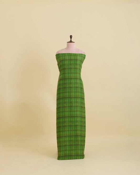 Parrot Green Malai Cotton Silk Geometric