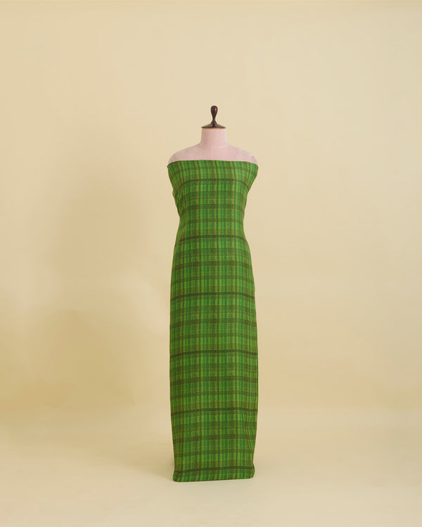 Parrot Green Malai Cotton Silk Geometric