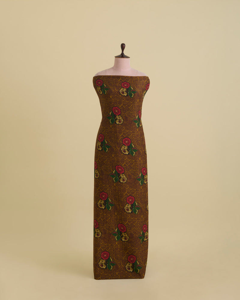 Malai Cotton Silk Floral Printed Fabric – Brown