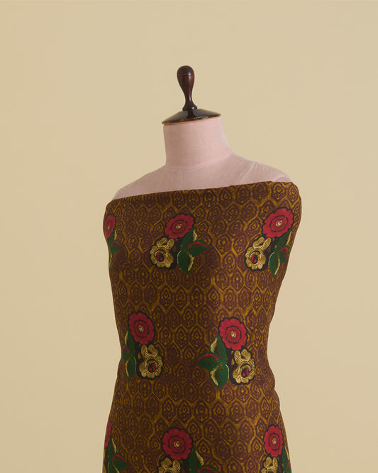 Malai Cotton Silk Floral Printed Fabric – Brown