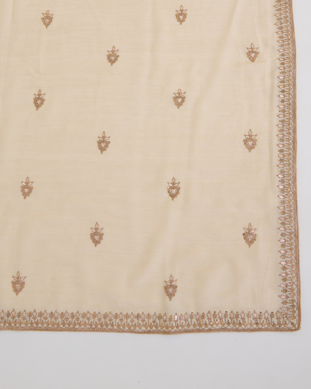 Beige Muga Hand Gota Marodi Embroidered Dupatta Fabric