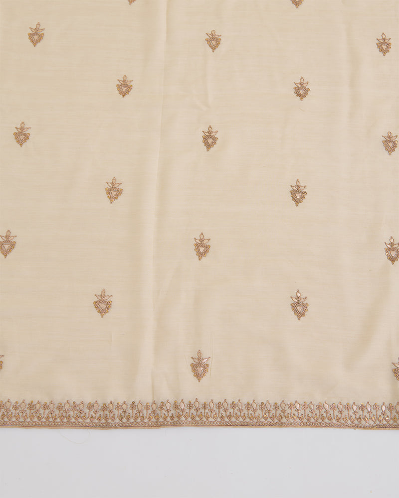 Beige Muga Hand Gota Marodi Embroidered Dupatta Fabric