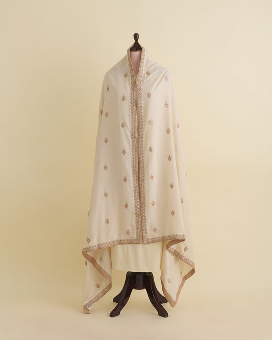 Beige Muga Hand Gota Marodi Embroidered Dupatta Fabric